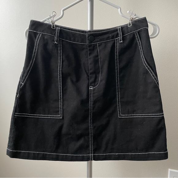 Black Denim Contrast Stitch Mini Skirt - Picture 3 of 5
